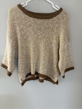 Promesa Beige Knit Sweater with Brown Trim